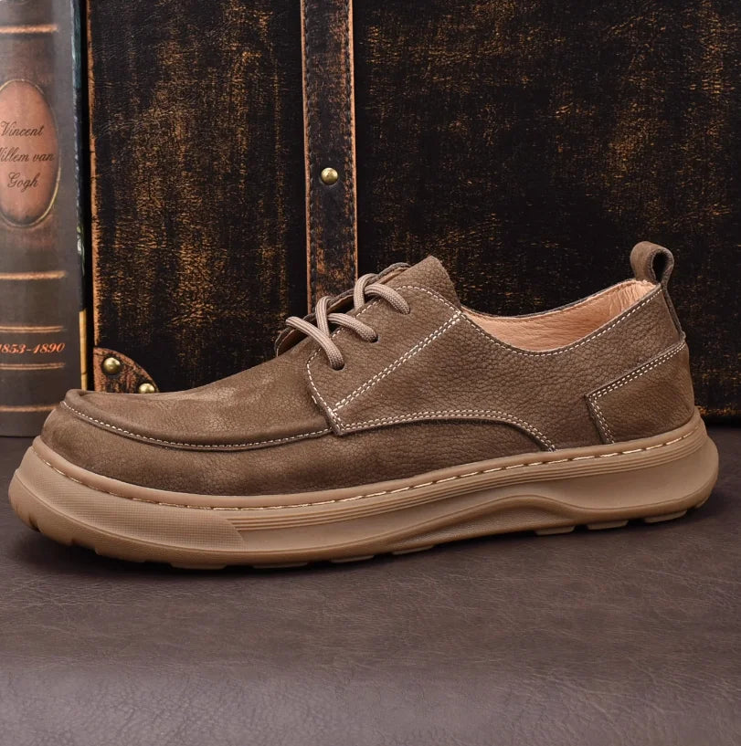 Thick-Soled Men's Shoes Retro British Style Non-Slip Leather Shoes Men's Shoes Wear-Resistant Solid Color Handmade Men's Shoes
