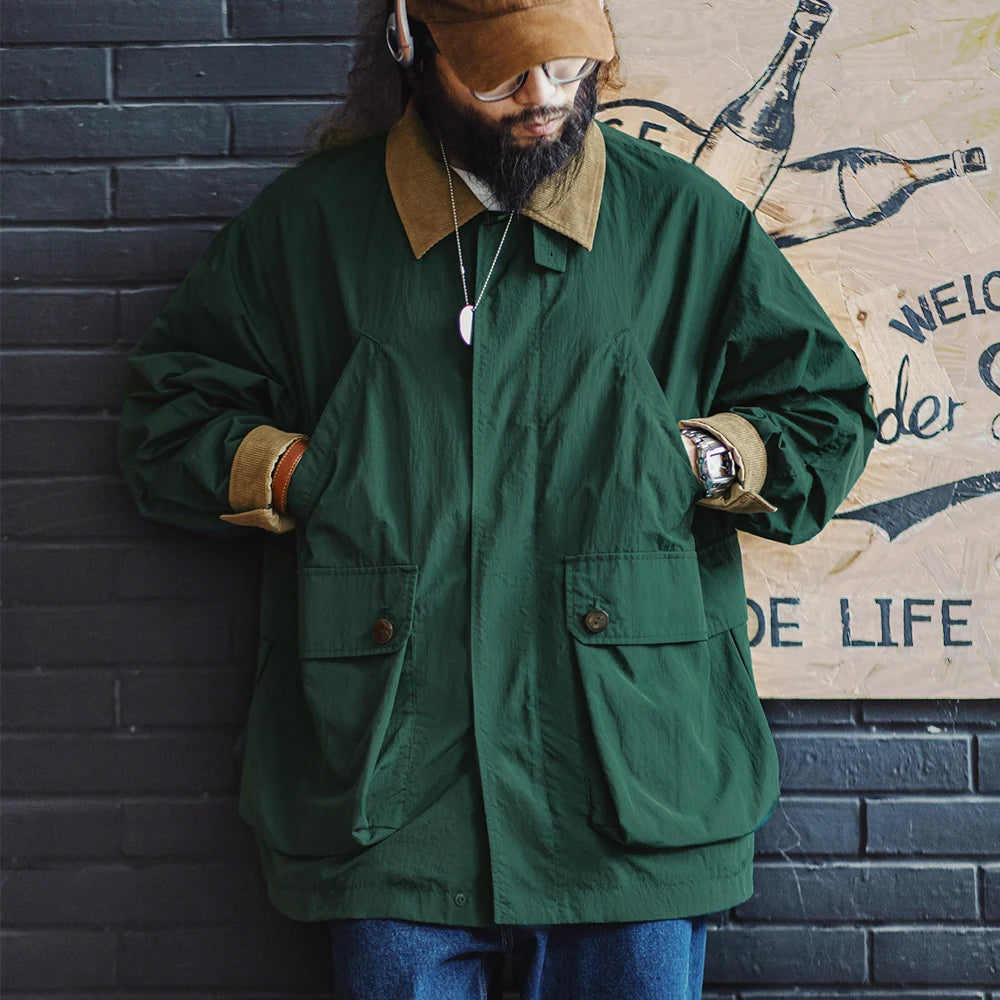 Herren Retro Safari Jacke mit mehreren Taschen im klassischen Stil