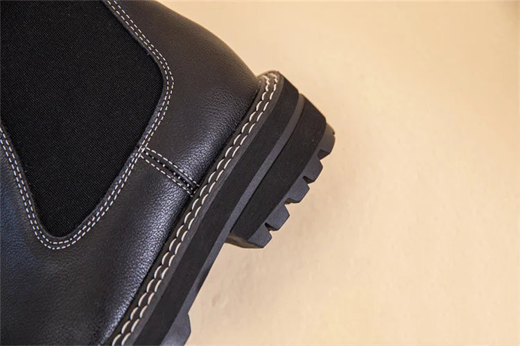 Women Winter Boots Sued Genuine Leather  New Fashion British Style Women Chelsea Boots Large Size 41　42　43 Female Ankle Boots