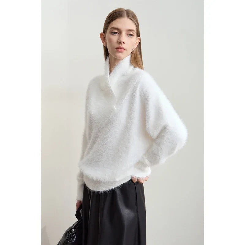 Damen-Rollkragenpullover locker Fledermausärmel Winter