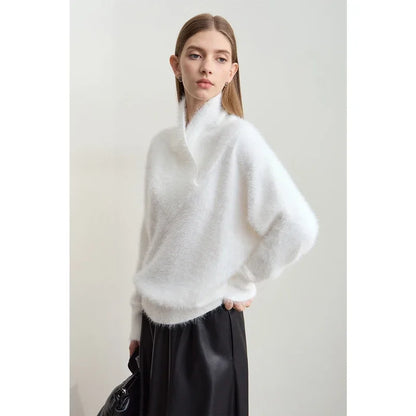 Damen-Rollkragenpullover locker Fledermausärmel Winter