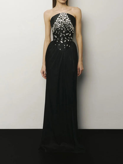 Elegantes Midi-Kleid mit schulterfreiem Ausschnitt, langen Ärmeln und Pailletten-Patchwork – figurbetontes Design für Damen