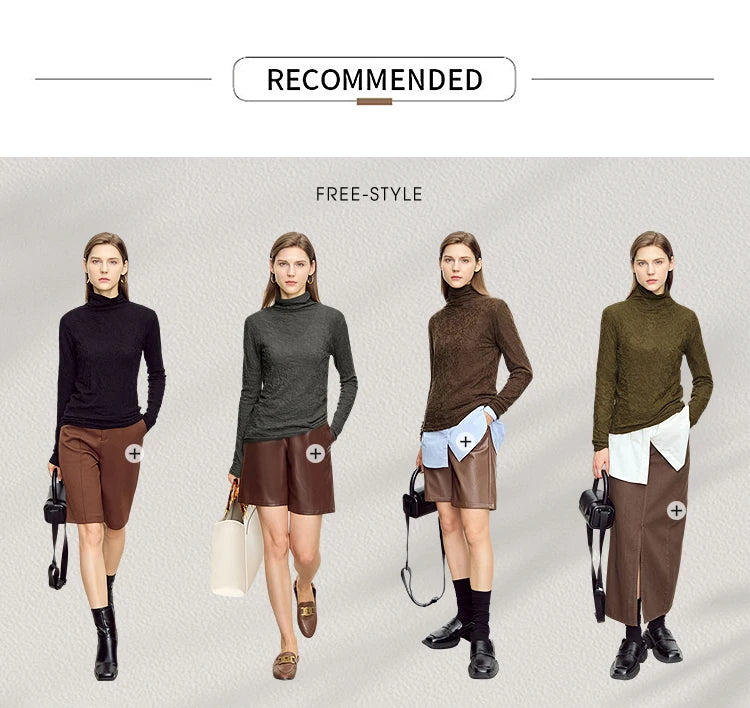 Damen-Rollkragenpullover Wolle-Mix schlank dünn Winter