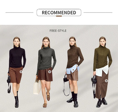 Damen-Rollkragenpullover Wolle-Mix schlank dünn Winter