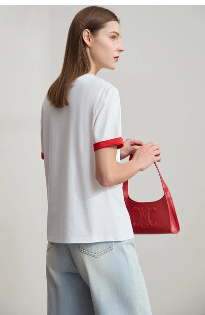 Damen Freizeit-T-Shirt mit Rundhalsausschnitt und Farbblockierung für den Sommer
