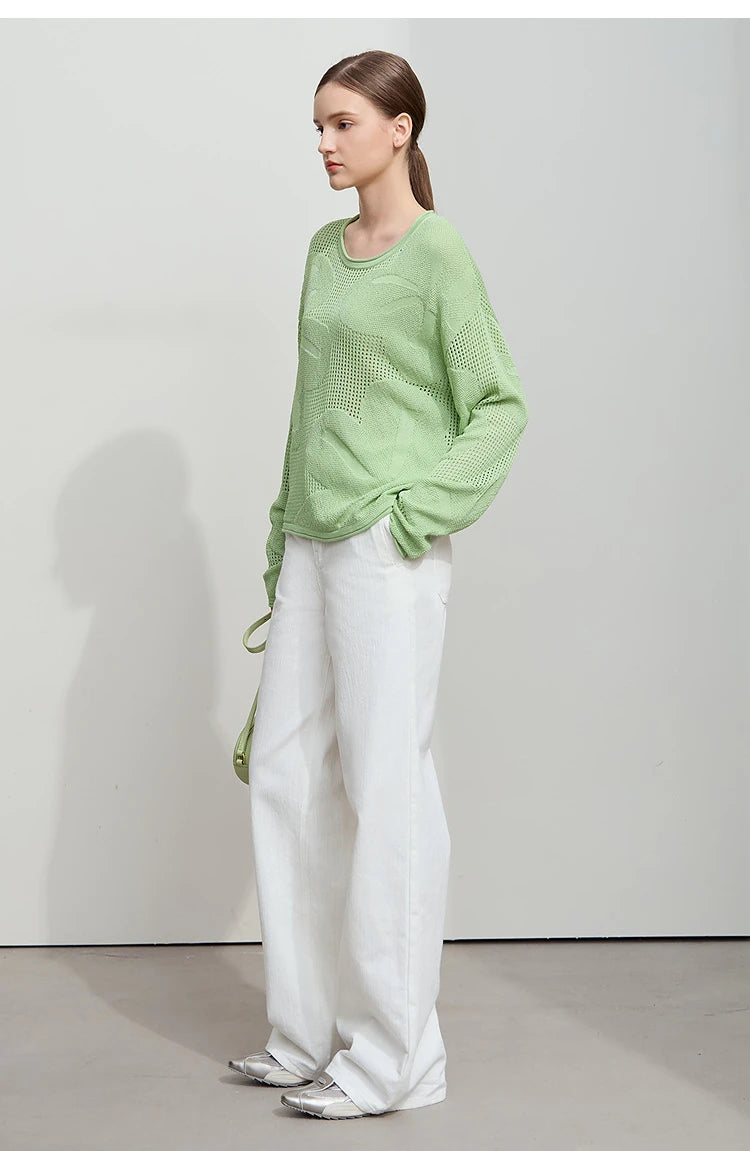 Damen-Rundhalspullover Aushöhlung Jacquard Viskose locker Frühling
