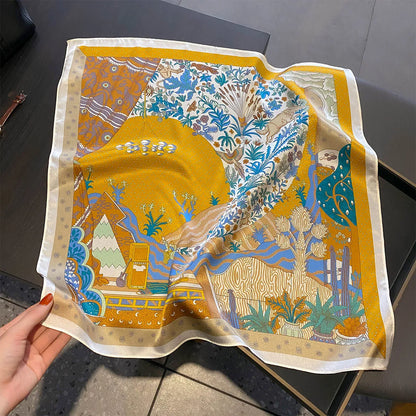 Damen Seidenschal 53cm quadratisch Blumenprint Luxus Hijab Bandana O