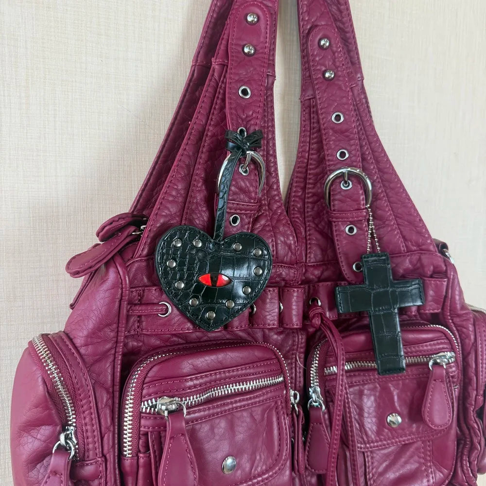 Damen-Handtasche Weinrot Aus PU Mit Reißverschluss Und Innenfach Und Handyfach Im Satchel-Stil