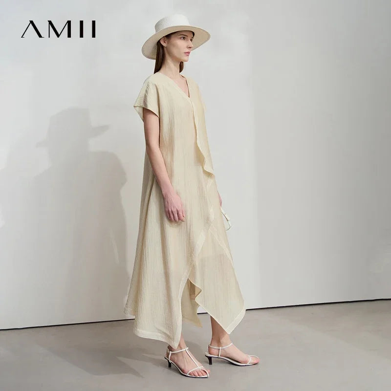 Elegantes Damen Chiffon Kleid Mit V-Ausschnitt Für Büro Und Freizeit