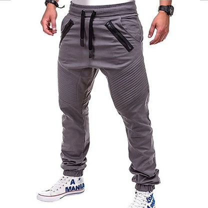 Neue lässige und modische Tether-elastische Sporthose für Herren, Doppelreißverschluss, gestreifte Hose, Trainingshose