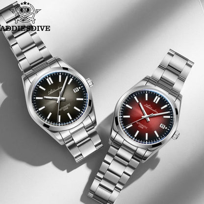 Herren-Vintage-Automatikuhr mit Sunburst-Zifferblatt und gewoelbtem Saphirglas