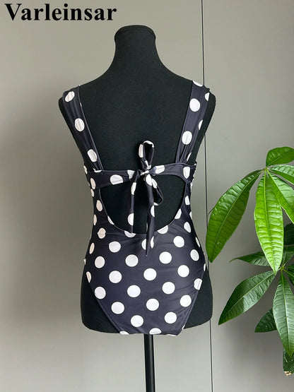 Damen-Badeanzug Polka Dots Bügel rückenfrei Monokini High-Leg