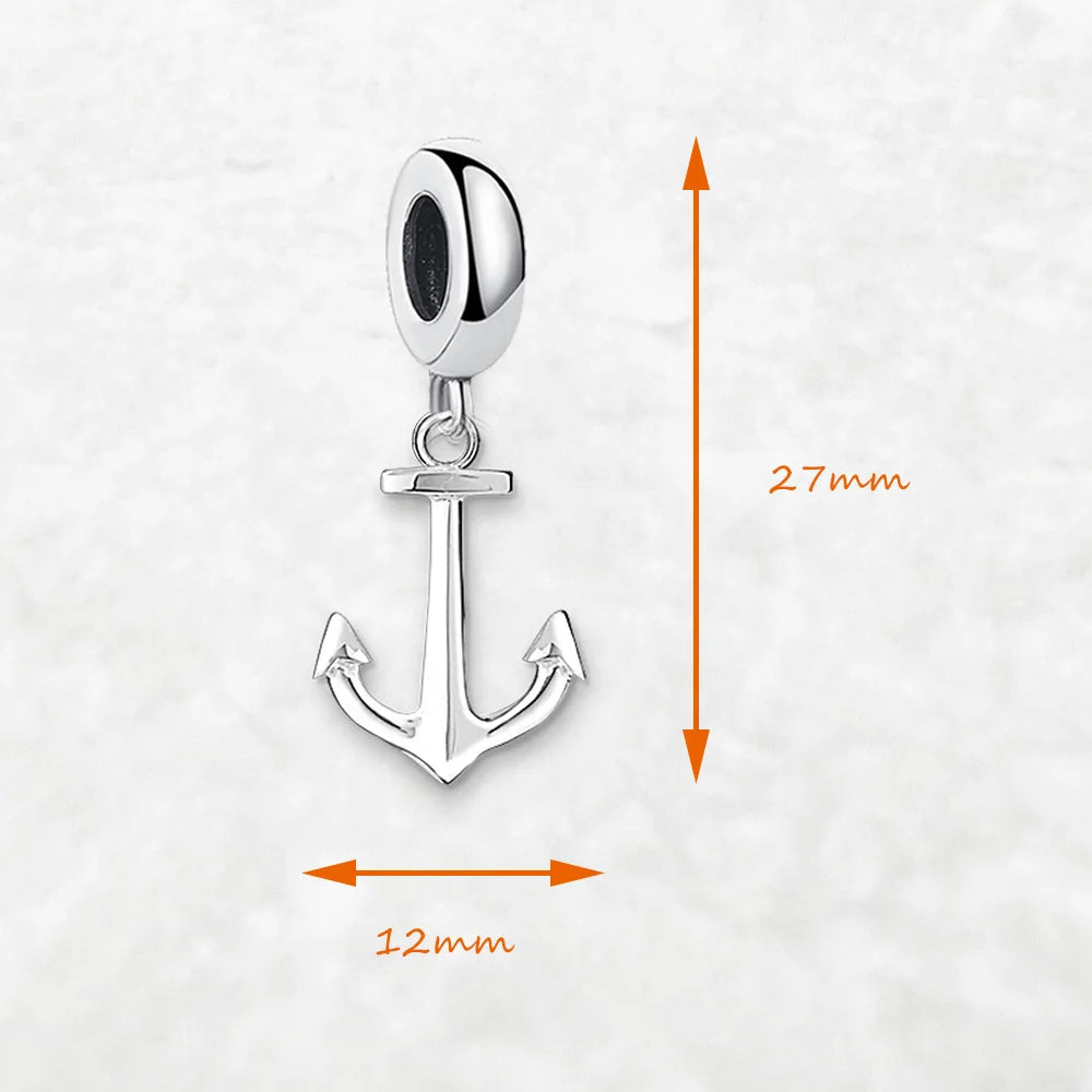 Silberner Anker-Anhänger mit Maßen 12 mm Breite und 27 mm Länge, baumelnd