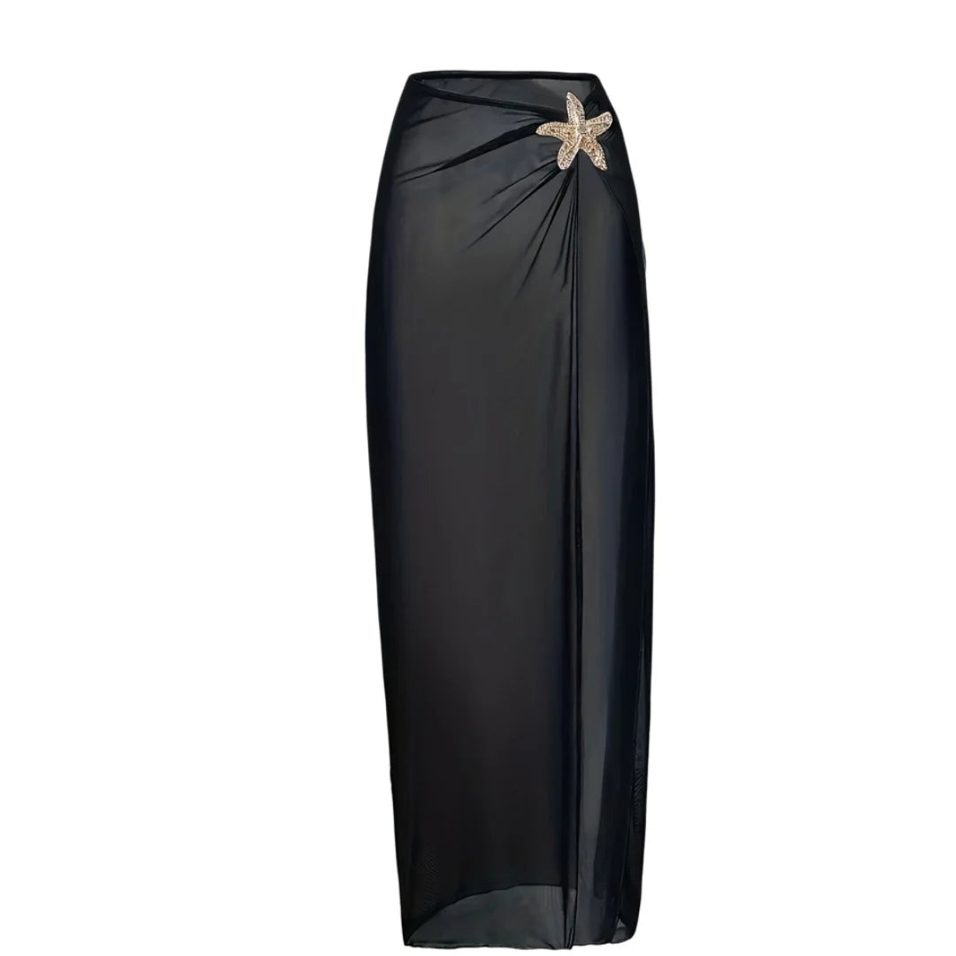 Damen Badeanzug Rock tiefer V-Ausschnitt Neckholder Seestern gepolstert Einteiler