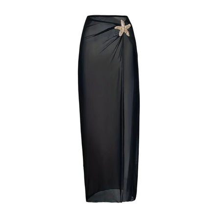 Damen Badeanzug Rock tiefer V-Ausschnitt Neckholder Seestern gepolstert Einteiler
