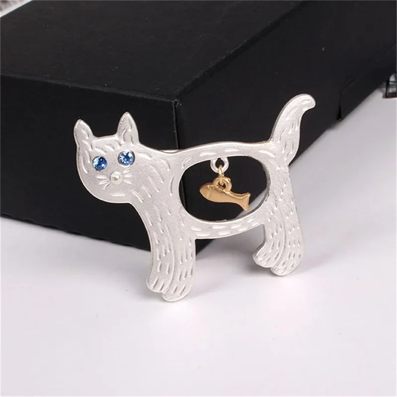 Brosche Set Tier Metall Strass Katze Dackel Löwe Fuchs Retro