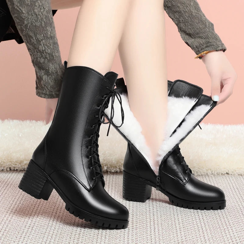 AIYUQI 2025 new women's snow boots non-slip work boots women large size winter warm motorcycle boots girls ankle boots