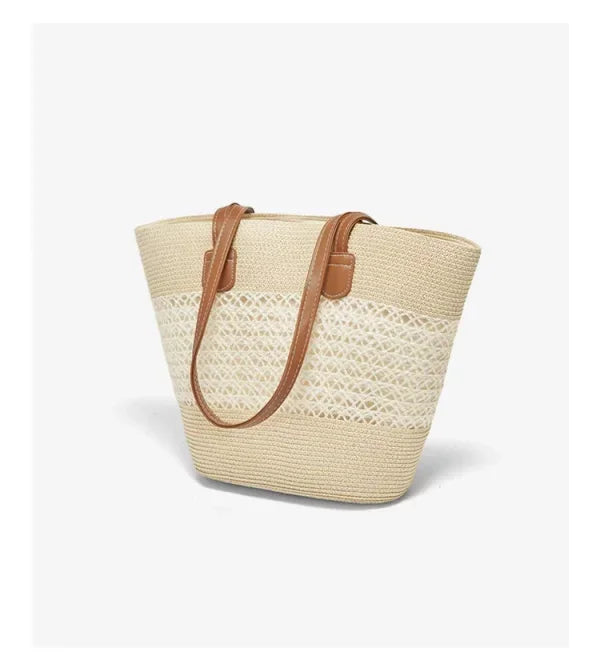 Damen Strandtasche Aus Stroh Mit Reißverschluss Und Großem Fassungsvermögen