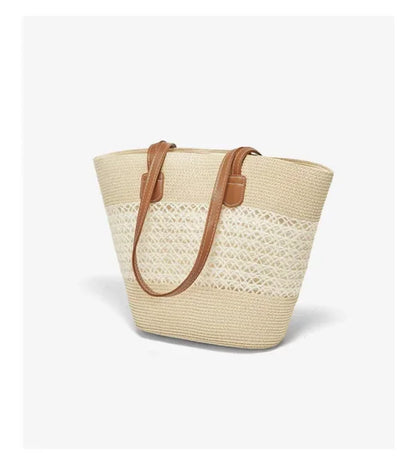 Damen Strandtasche Aus Stroh Mit Reißverschluss Und Großem Fassungsvermögen