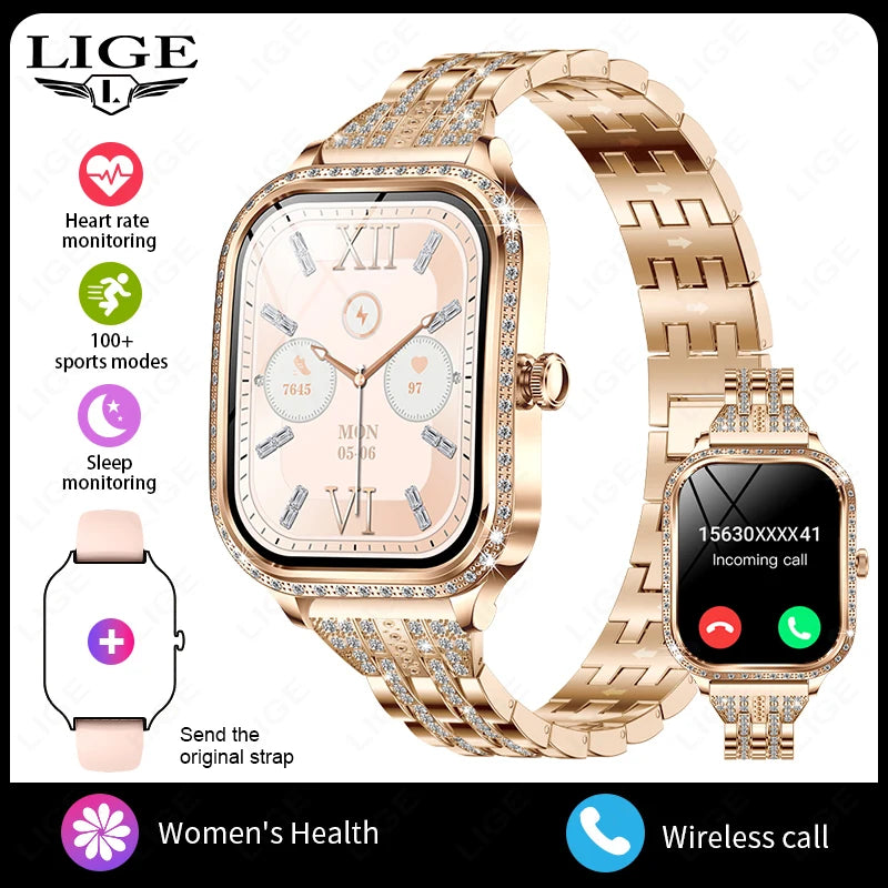 LIGE Smart Uhren Für Frauen Bluetooth Anruf Fitness Tracker frauen Wasserdichte Digital Uhr Herzfrequenz Smartwatch Reloj Mujer