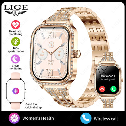 LIGE Smart Uhren Für Frauen Bluetooth Anruf Fitness Tracker frauen Wasserdichte Digital Uhr Herzfrequenz Smartwatch Reloj Mujer