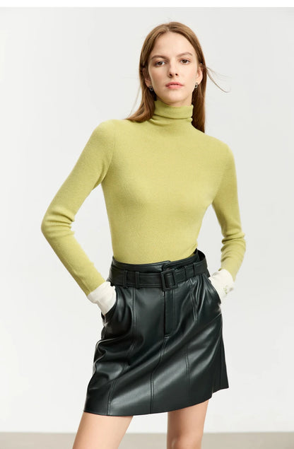 Damen-Rollkragenpullover Wolle Slim Patchwork-Splicing Herbst-Winter