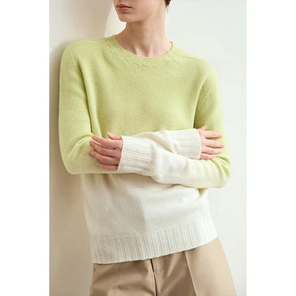 Amii Rundhals-Pullover mit Farbverlauf, lange Ärmel, Rippbündchen (grün zu Creme)