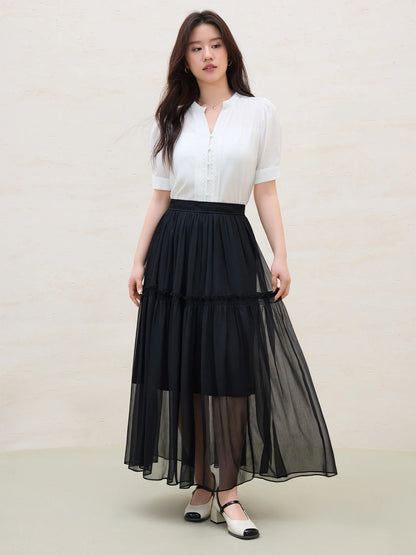 Damen-Puffärmel-Top mit Schichtdesign und vielseitigem Stil für lässige Eleganz