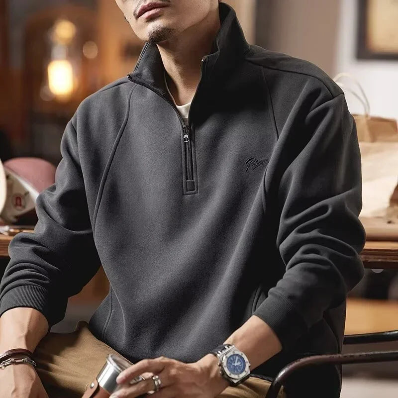 Herren Sweatshirt im Y2K Vintage-Stil mit halb durchgehendem Reißverschluss