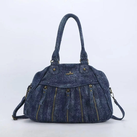 Damen-Handtasche Denim Mit Gepolstertem Tragegriff Und Viel Platz Für Alltag Und Reisen Mit Mehrfachfächern