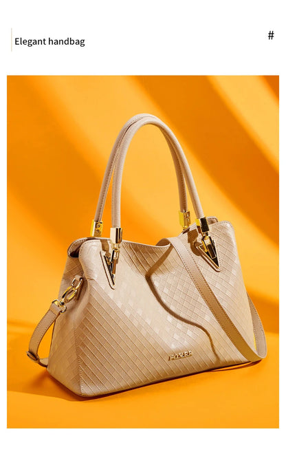 Damen Schultertasche aus echtem Leder mit Diamantprägung und Luxusdesign