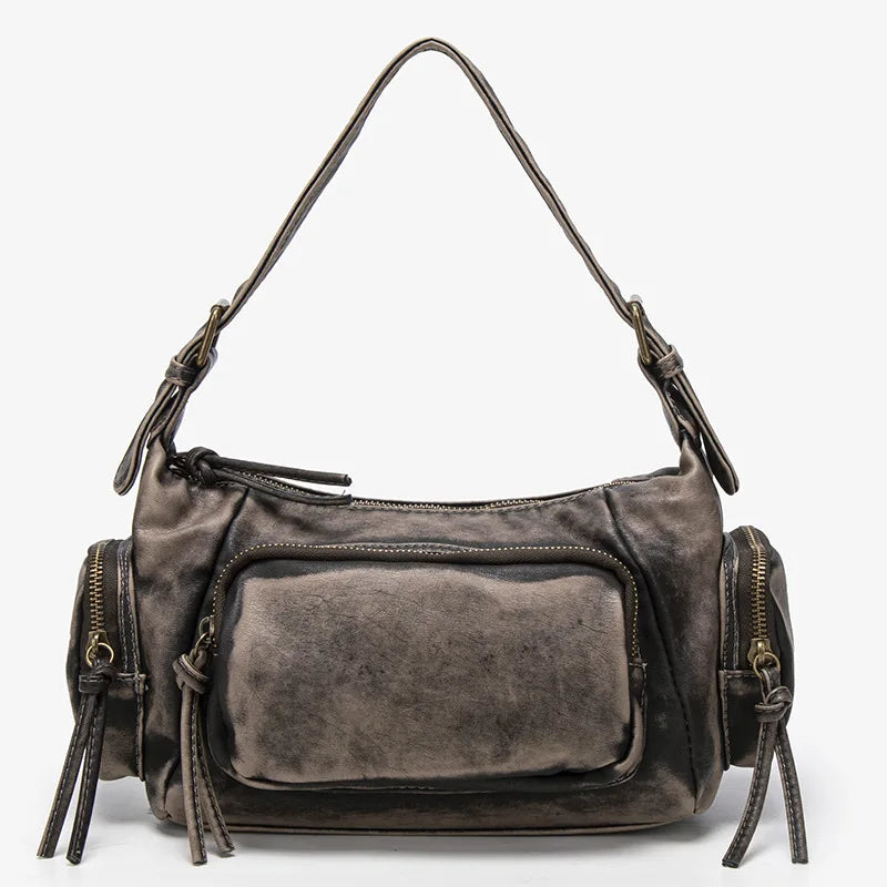 Damen-Hobo-Tasche aus Leder im Vintage-Look mit Mehrfach-Fächern und Tassel-Reißverschluss Alltagsbegleiter