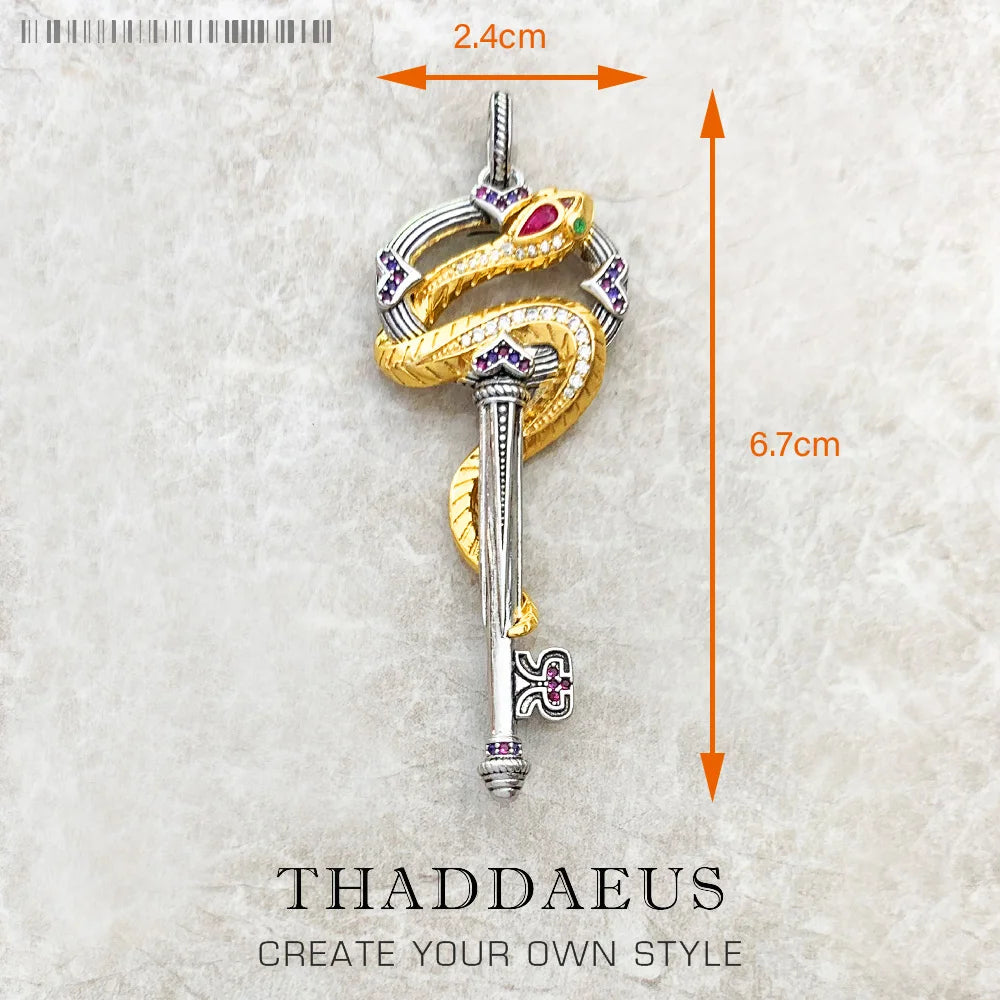 Damen-Charm-Anhänger Schlüssel Schlange Herz aus Sterlingsilber