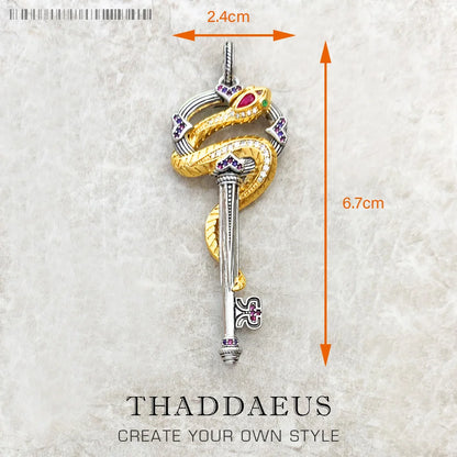 Damen-Charm-Anhänger Schlüssel Schlange Herz II aus Sterlingsilber