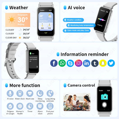 LIGE 1,45" wasserdichte Silikon-Smartwatch, kabelloser Anruf, Schlafügung, Sport-Smartband, Schrittzähler, Informationen, Erinnerungsarmband