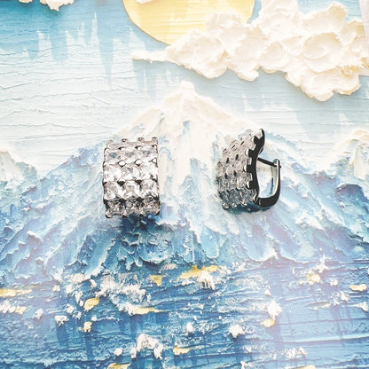 Damen-Creolen weißer Zirkon Scharnier glamourös II aus Sterlingsilber