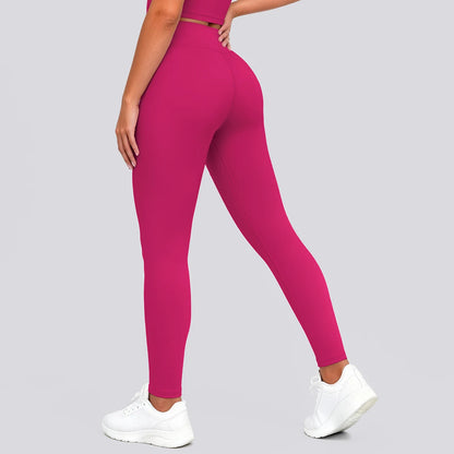Pinkfarbene Yoga-Leggings mit hohem Bund, körperbetont, voller Beinverlauf
