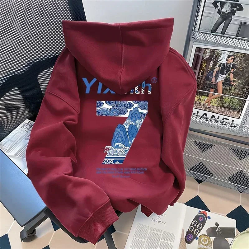 Herren Hoodie aus Baumwolle mit sieben Grafik Druck und Kapuze