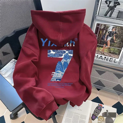 Herren Hoodie aus Baumwolle mit sieben Grafik Druck und Kapuze