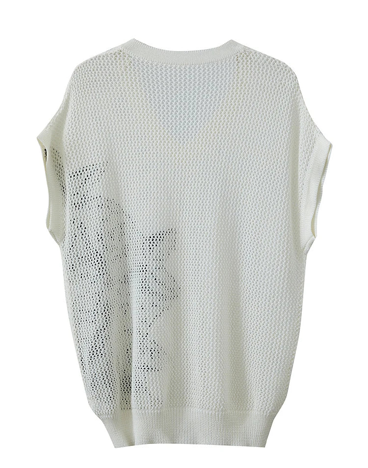Damen V-Ausschnitt Pullover Viskose Kurzarm Aushöhlung Sommer