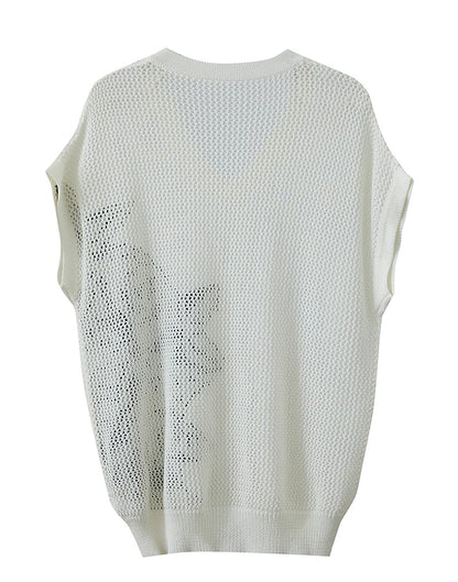 Damen V-Ausschnitt Pullover Viskose Kurzarm Aushöhlung Sommer