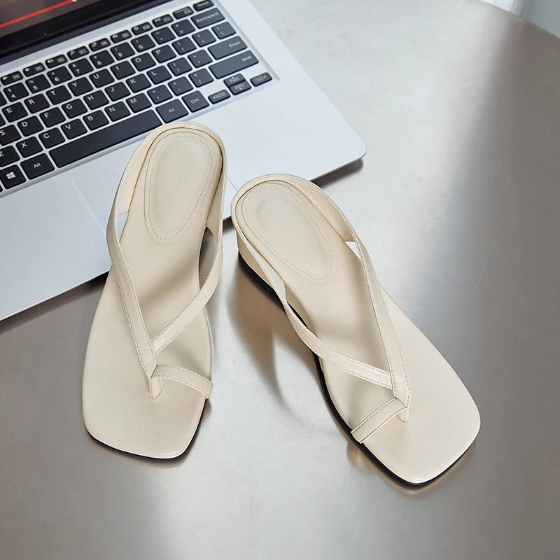 2025, neue Damen-Flip-Flops mit dicken Sohlen, Flip-Flops für den Strand, Hausschuhe für Damen, große Sommer-Keilabsätze, weibliche High Heels