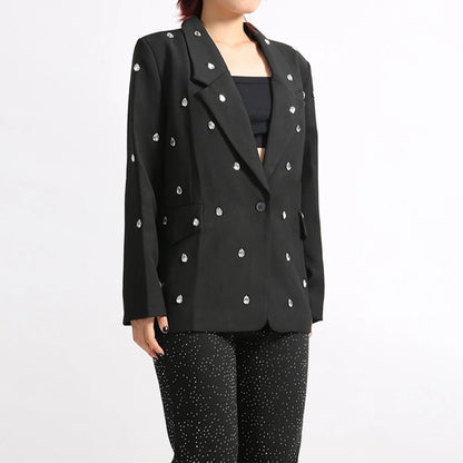 Lange Damenjacke mit Reverskragen und Patchwork-Design – lässig und minimalistisch
