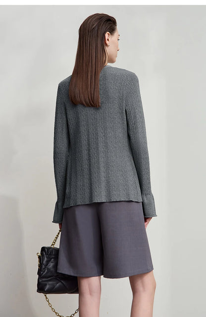 Damen-Strickjacke V-Ausschnitt einfarbig gerade Langarm vielseitig Herbst