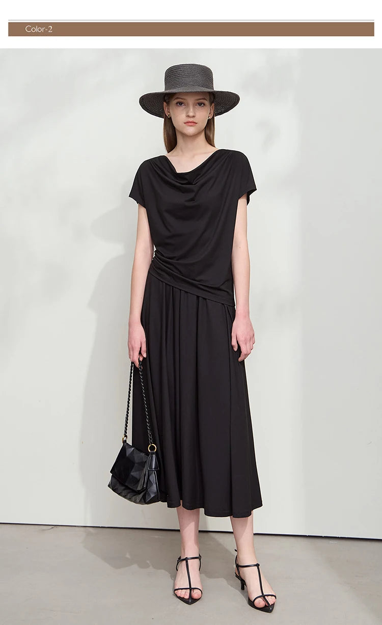 Damen T-Shirt-Rock Set mit solidem Swing-Kragen für den Sommer