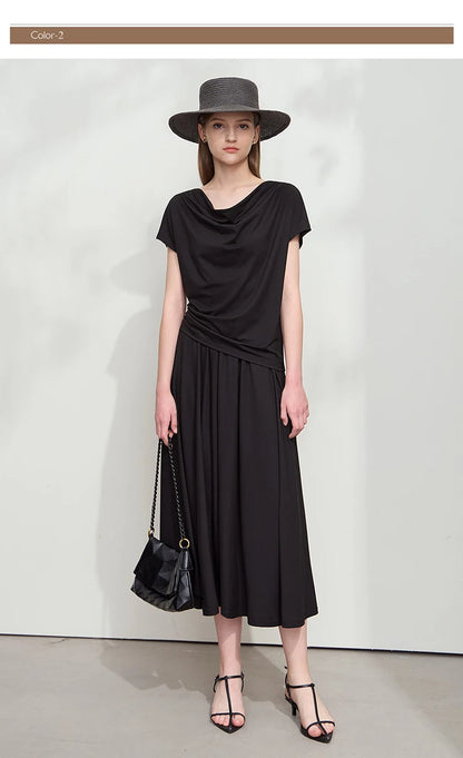 Damen T-Shirt-Rock Set mit solidem Swing-Kragen für den Sommer