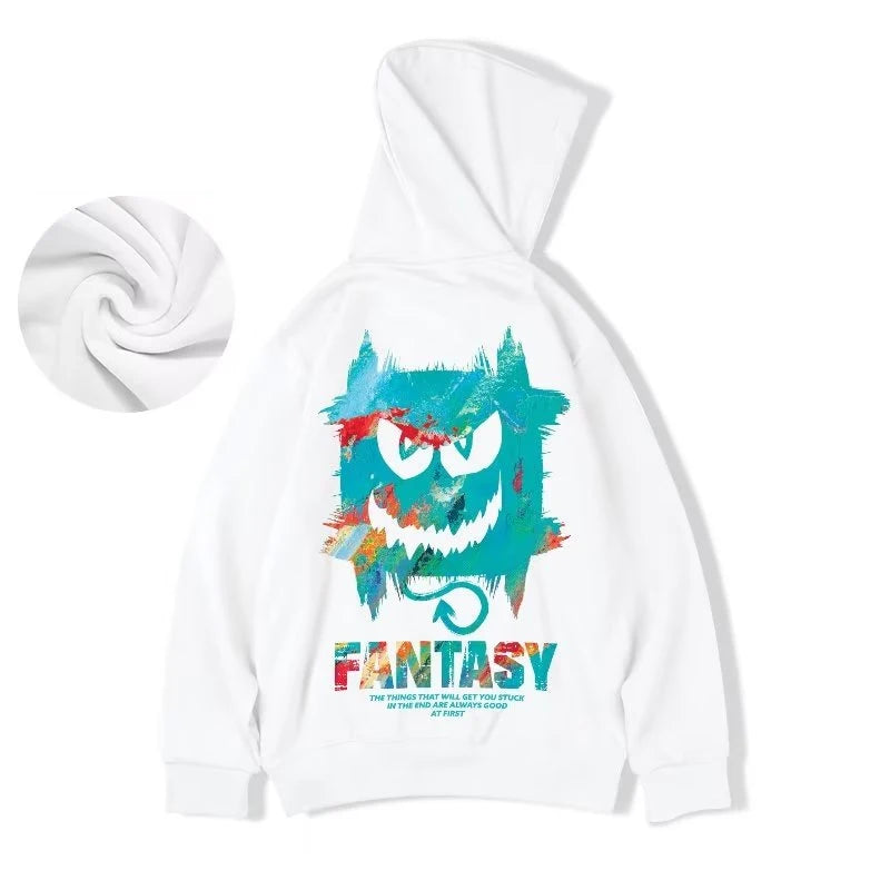 Herren Hoodie mit Graffiti-Teufel Druck im übergroßen Harajuku Stil