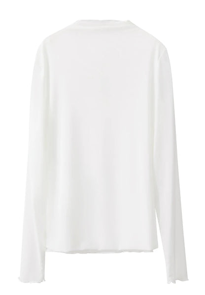 Damen T-Shirt aus gedrucktem Mesh mit slim-fit Halb Stehkragen