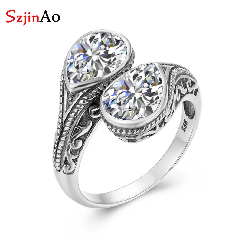 Damen-Ring tropfenförmiger Smaragd in Silber mit goldfarbener Beschichtung Ideal Als Hochzeits- oder Festgeschenk