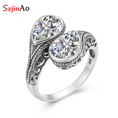 Damen-Ring tropfenförmiger Smaragd in Silber mit goldfarbener Beschichtung Ideal Als Hochzeits- oder Festgeschenk